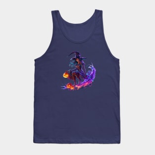 Halloween Witch On Broomstick Tank Top